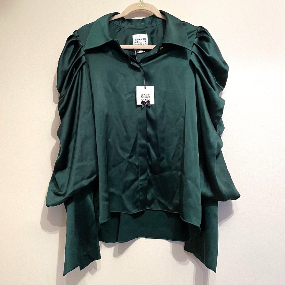 Edward Achour Paris Blouse Green Size 46 FR (XL) US - BRAND NEW